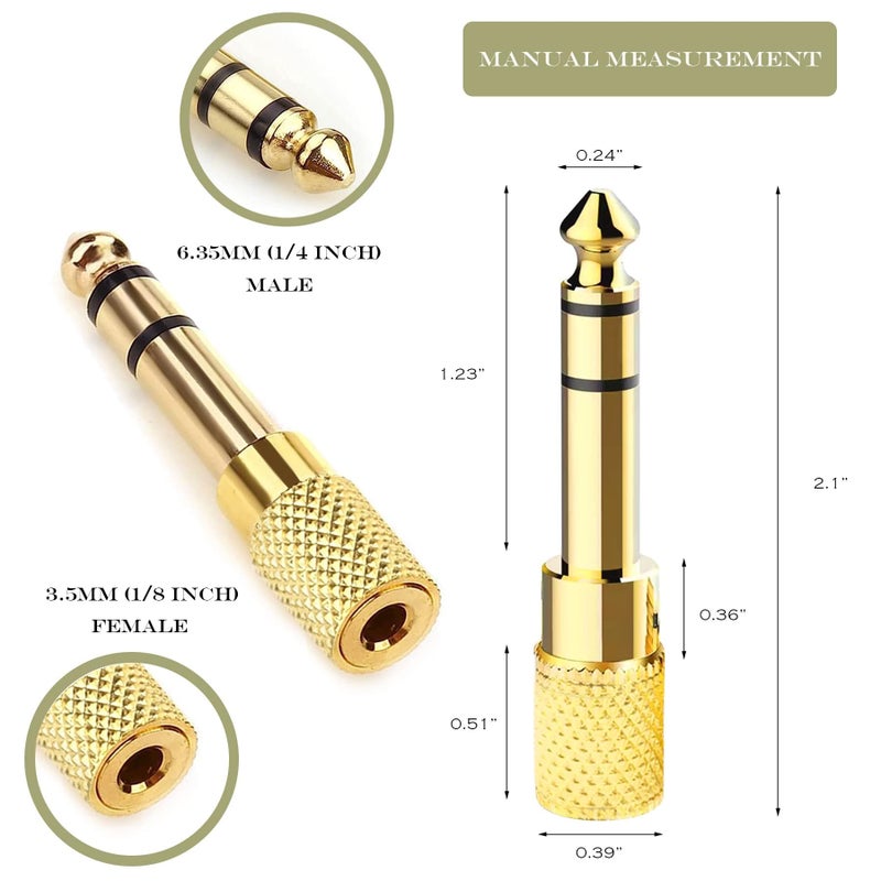 JOMLEY محول JOMLEY 1/4" إلى 3.5 مم، محول جاك سماعة أنثوي 3.5 مم إلى ذكر 1/4 بوصة لسماعات الرأس، مكبر الصوت، الجيتار الكهربائي، الجهاز اللوحي - عبوة 2 - Image 4